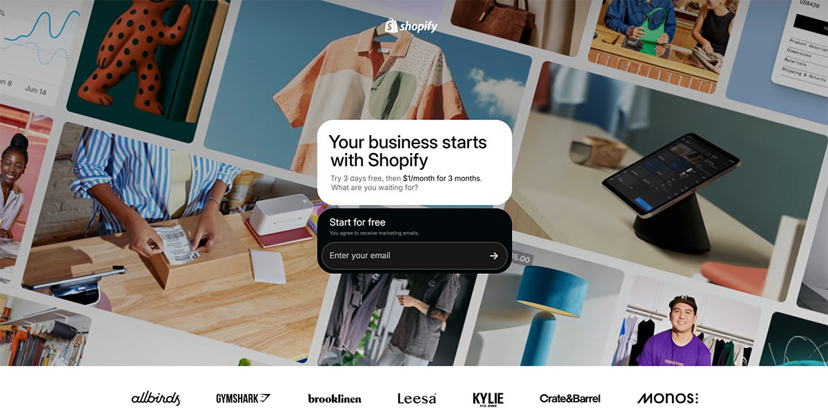 Shopify Free Trial sign up page