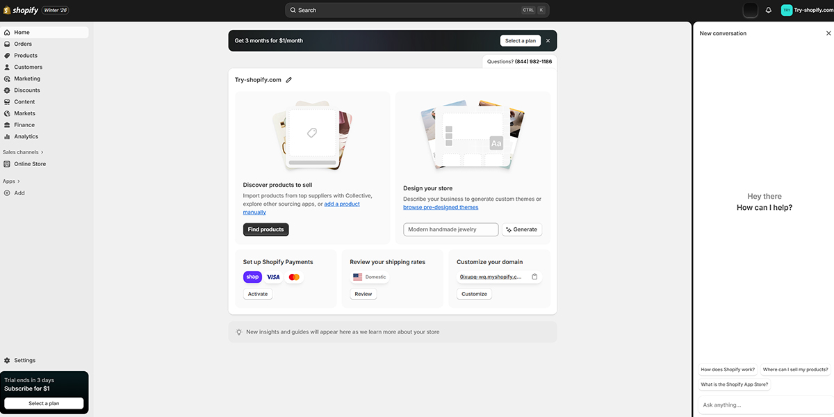 Shopify admin dashboard screenshot